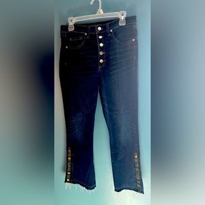 Veronica Beard Carolyn 10” Baby Boot Cut Jeans Cropped With Snap Hem Size 30 EUC